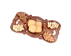 Wood Dry Fruit Tray With 4 Compartments Irregular Shape Handcrafted Wood Platter Hotel Home Collection Wood Dry Fruits Tray - Product Image 4