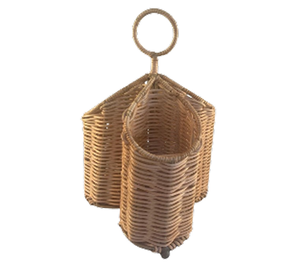 Porte-couverts en fer naturel et rotin tressé à la main avec anneau de suspension pour l'organisation de la cuisine et de la table à manger - Product Image 1