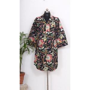 Chemisiers en coton élégants de style bohème pour femmes, chemisiers en coton faits à la main, imprimés de fleurs, robe chemise bohème, tenue de soirée, robe décontractée, chemisier en coton - Product Image 1