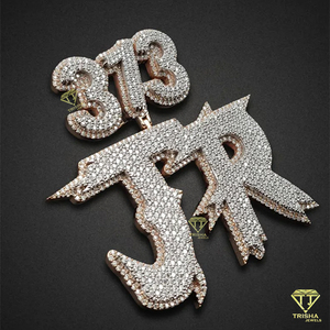 Collar con Colgante de Diamante Cultivado en Laboratorio 37 JR, Placa con Nombre Personalizada, Joyería Hip Hop Bling Personalizada - Product Image 1