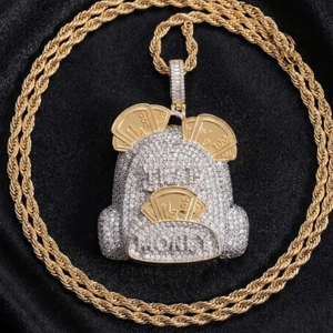Collier pendentif sac à monnaie plaqué or, entièrement serti de zircons, style Hip Hop, pour homme, cadeau de fête - Product Image 4