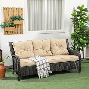 Set Divano da Esterno in Vimini Beige con 3 Posti, Braccioli Curvi e Cuscini Spessi - Product Image 2