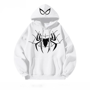 Sudadera con Capucha Extra Grande para Hombre, Estampado de Araña Color Granate, Algodón French Terry, Estilo Casual Otoñal, Corte Regular, Manga Larga - Product Image 1