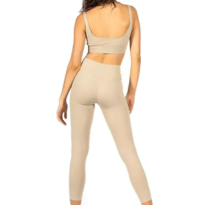 Ensemble de vêtements de sport personnalisés sans couture pour femmes, haut court côtelé, soutien-gorge de sport et leggings, vêtements de sport décontractés, uniformes de fitness - Product Image 4