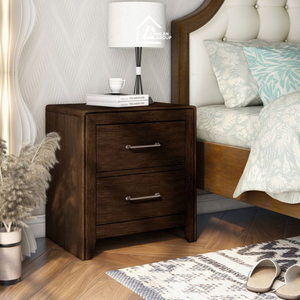 <b>Walnut</b> Finish Wooden Bedside Cabinet with 3 <b>Drawers</b> | Modern Bedroom Nightstand - Product Image 2