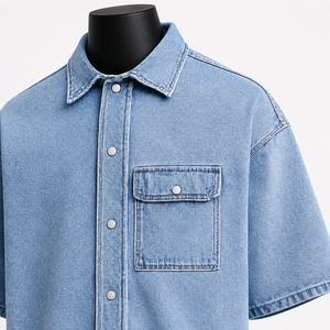 Camisa de Mezclilla Personalizada para Hombre, Estilo Casual Otoñal, Talla Grande, con Botones a Presión, Fabricante de Ropa Ecológica ODM - Product Image 5