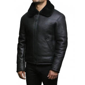 Veste en cuir véritable pour homme, en peau de mouton noire, style B3, veste bomber, veste de pilote, fermeture éclair, veste de motard, de haute qualité, vente en gros - Product Image 1