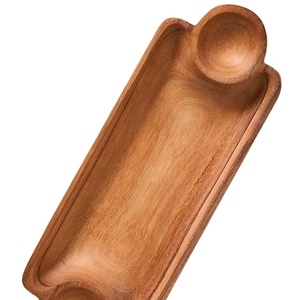 Hot Selling Wooden Serving Tray With Dual Dip Bowl Sections Premium Acacia Wood Snack Platter Kitchen Dining Table Decor - Product Image 1