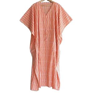 Women's Casual Cotton <b>Kaftan</b> Maxi Dress Beautiful Block Print Summer Long <b>Beach</b> <b>Cover</b> Short Sleeves Swimsuit <b>Cover</b> <b>Ups</b> Ethnic - Product Image 1