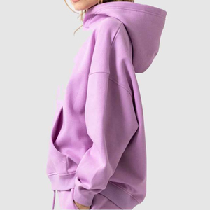 Sweat-shirt à capuche oversize pour femme, couleur unie, en molleton, à épaules tombantes, manches longues, décontracté, polyester/coton - Product Image 4