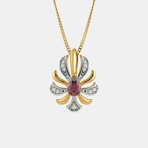 Collar con Colgante de Oro Amarillo con Rubí en Forma de Pera y Diamantes Florales Cultivados en Laboratorio - Product Image 1