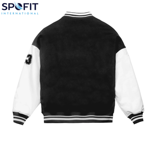 เสื้อแจ็คเก็ตเลตเตอร์แมนสำหรับผู้ชาย ผลิตภัณฑ์ฤดูหนาวแบบ Private Label สำหรับเสื้อผ้าสั่งทำพิเศษ ไซส์พลัส พร้อมโลโก้สั่งทำพิเศษ เสื้อแจ็คเก็ต Varsity ทรงโอเวอร์ไซส์สำหรับผู้ชาย - Product Image 2
