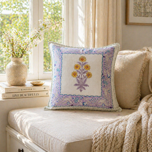 Traditional Indian Floral Cushion Cover Hand Printed Cotton <b>Sofa</b> <b>Pillow</b> Cover for Home Furnishing - Product Image 4