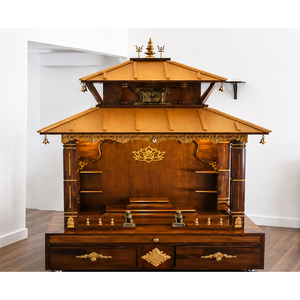 Iskcon Temple Altar for Gujarati Community Buy Custom-Made Puja Cabinet For Home Traditional Teak Wood <b>Mandir</b> With Shikhar Domes - Product Image 5