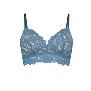 Bralette de encaje floral Longline para mujer con copas acolchadas con aros finos y banda ancha de soporte para mayor estabilidad - Product Image 1