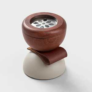 Brûleur d'encens en bois avec bol en métal et couvercle en maille, diffuseur d'aromathérapie pour usage domestique, en bois de santal, base verte - Product Image 5