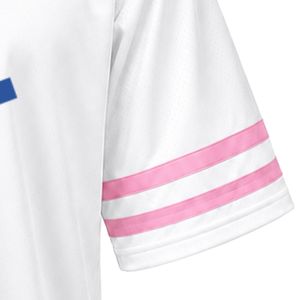 เสื้อกีฬาปักลายวีเนคสีขาว แขนสั้น ลายทางสีชมพู เสื้อทีมกีฬาน้ำหนักเบา ชุดยูนิฟอร์มกีฬา - Product Image 3