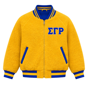 Women Sigma Gamma Rho Custom Sherpa Bomber Jacket Reversible Warm Fleece Double Sided Greek Sorority <b>Coat</b> Casual Winter - Product Image 1