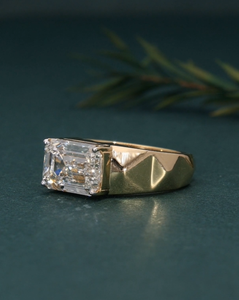 Anillo de Compromiso Unisex con Diamante Cultivado en Laboratorio, Chapado en Oro de 14K, Corte Redondo Geométrico, Estilo Hiphop, AMBER JEWELS, Certificado IGI - Product Image 3