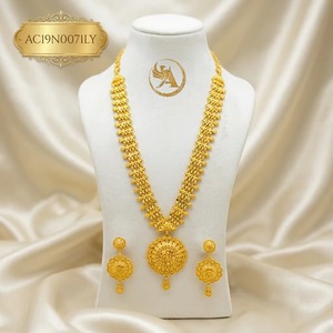 Juego de joyería nupcial africana árabe chapada en oro de 24 quilates para mujer, collar llamativo con aretes, diseño floral, estilo clásico para boda - Product Image 1