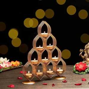 Skies Trader 10 <b>Cup</b> Gold Metal Pyramid Candle Holder Tiered Teardrop Iron <b>Tea</b> Light Stand <b>Large</b> Tabletop Votive Centerpiece - Product Image 1