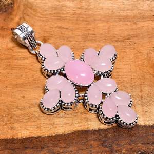 Pendentif en quartz rose multi-pierres, croix en argent sterling, pierre précieuse rose, collier fait main, bijou d'amour apaisant, cadeau pour elle - Product Image 4