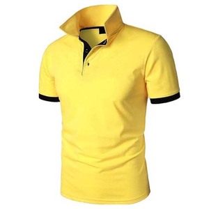 Polo à manches courtes jaune pour homme, couleur unie, décontracté, tricoté, boutonné devant, coupe classique, anti-plis - Product Image 2