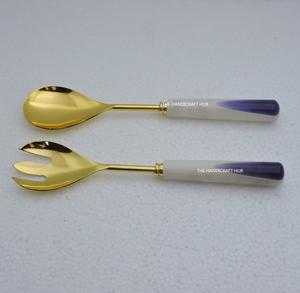 Cuillère à salade en acier inoxydable avec manche en corne, ensemble d'ustensiles à salade en acier, cuillère de service pour légumes - Product Image 5