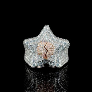Iced Out Round Star Pave Setting Engagement <b>Ring</b> Rhodium Plated VVS IGI Certified <b>925</b> Sterling <b>Silver</b> Hip Hop Championship Men - Product Image 2
