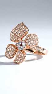 Anillo de Diamante Cultivado en Laboratorio con Corte Redondo Floral para Mujer, Oro Rosa de 14K, Formas de Hojas Finas, Regalo de Promesa para Novias - Product Image 2