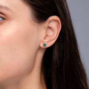 <b>Emerald</b> Cut <b>Emerald</b> <b>Stud</b> Earrings 14kt Yellow Gold, Minimalist Green Gemstone Earrings, Elegant Everyday Jewelry Gift for Fiance - Product Image 3