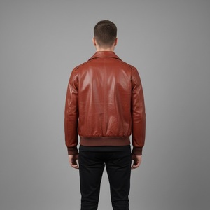 Chaqueta de cuero para hombre, estilo aviador, hecha a medida, OEM, color marrón, para motocicleta, talla grande, de cuero genuino. - Product Image 2