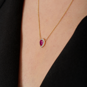 New Trendy Products Minimalist 100% Genuine Ruby & Diamond <b>Solid</b> 18K Yellow <b>Gold</b> Solitaire Halo <b>Pendant</b> Necklace Gift For Her - Product Image 4