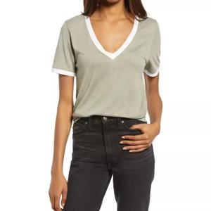 Camiseta de Verano para Mujer, Nueva, con Logotipo Personalizado, en Oferta, de Moda, Mezcla de Poliéster/Algodón, Cuello en V, Manga Corta, Hombros Caídos, Secado Rápido - Product Image 1