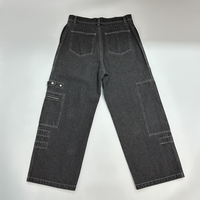 Jean cargo ample en denim de coton avec poches, coupe droite, style streetwear, fermeture éclair, cordon de serrage, décontracté pour homme
