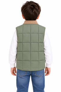 Livster Kids Boys Sage Green Anti-Shrink Quilted Puffer Vest Ribbed Collar Full Zip Front Sleeveless Winter Coat Warm Insulated - Product Image 3