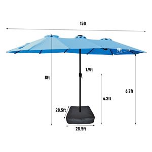 Grande Ombrellone Rettangolare Bifacciale 15x9ft con Luce e Base Blu per Mercati Esterni Doppi - Product Image 5