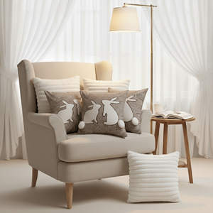 SOGA 6PC <b>Pillow</b> Cover Set 3x 45cm Brown Gingham Bunny and 3x 45cm Elegant White Textured Decorative & <b>Throw</b> <b>Pillows</b> - Product Image 5