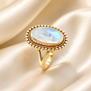 Anillo de Piedra Lunar Natural, Plata de Ley 925, Estilo Boho Vintage, Anillo Ovalado, Joyería Artesanal Curativa, Chapado en Oro Rosa y Amarillo - Product Image 3