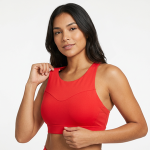 Soutien-gorge de sport dos nageur rouge léger à maintien élevé pour femme, avec logo frontal, respirant, design col en U, écologique, séchage rapide pour le yoga - Product Image 5