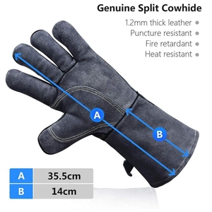 Gants de soudage en cuir de vachette, doublure isolante, feuille d'aluminium résistante à la chaleur, résistants aux flammes, gants de barbecue - Product Image 3