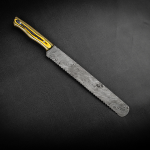 Cuchillo de Cocina para Pan, Hecho a Mano, de Acero de Damasco Forjado, con Hoja Dentada y Mango de Madera Ambidiestro, para Uso Industrial - Product Image 6