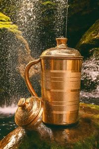 Copper jug <b>set</b> with eco reusable sustainable design water serving metal <b>set</b> with glasses durable reusable kitchen dining drinkwa - Product Image 2