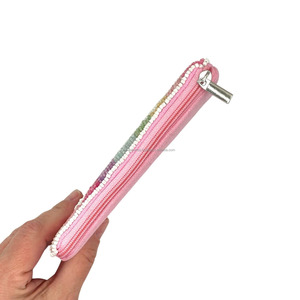 Portefeuille miniature en toile brodée de perles de graines faites à la main, pochette à fermeture éclair personnalisée, sangle de chaîne détachable, design à nœud, porte-monnaie en perles unisexe - Product Image 4