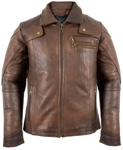 Chaqueta de Motociclista de Cuero Genuino Marrón Vintage para Hombre, Estilo Café Racer, con Múltiples Bolsillos con Cremallera y Diseño de Mangas Acolchadas - Product Image 5