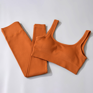 Solid Women Gym Yoga Set Strappy <b>Bra</b> High Waist Seamless Leggings Fitness Workout Activewear 2 Piece Custom Logo OEM - Product Image 2