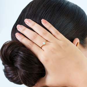 Top Selling Product Dainty Girls <b>Opal</b> & Diamond Real K14 Yellow <b>Gold</b> Minimal Gemstone <b>Ring</b> October Birthstone Daily Wear Jewelry - Product Image 4
