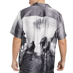 Chemises décontractées à manches courtes boutonnées pour hommes, imprimé western, col personnalisé, vente en gros - Product Image 2