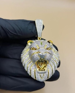 Colgante de Cabeza de León con Incrustaciones de Diamantes, Plata 925, Estilo HipHop, Colgante de Moda para Hombre, Pasa el Test de Diamantes - Product Image 1