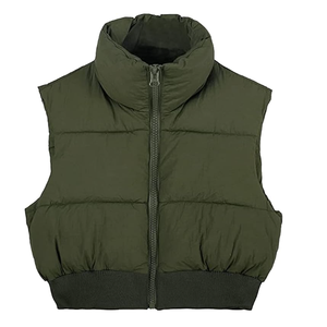 Gilet matelassé noir pour femme, col montant, fermeture éclair, épais, pour l'hiver, couleur unie, longueur courte, rembourrage en polyester - Product Image 6